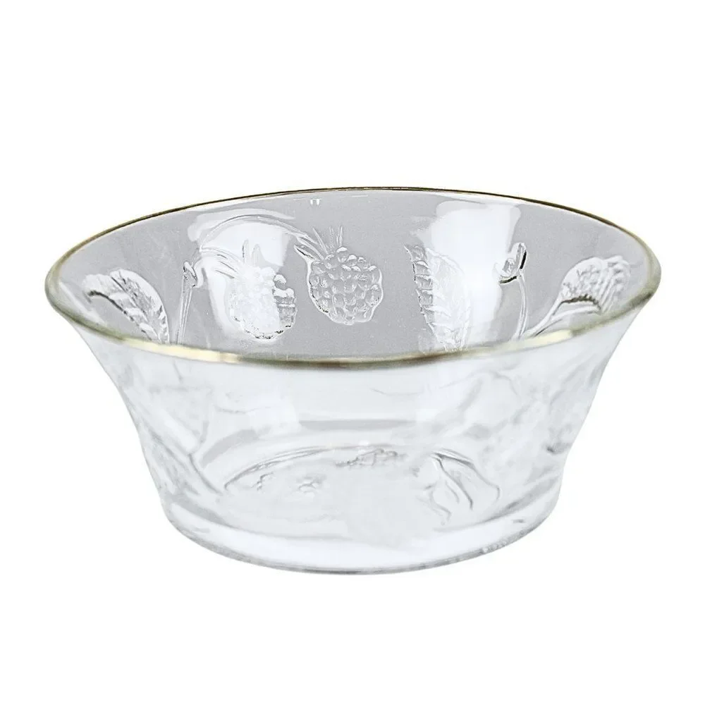 Bowl Wild Berry Clear Glass Gold Rim France Embossed Berry & Vines France 5-inch